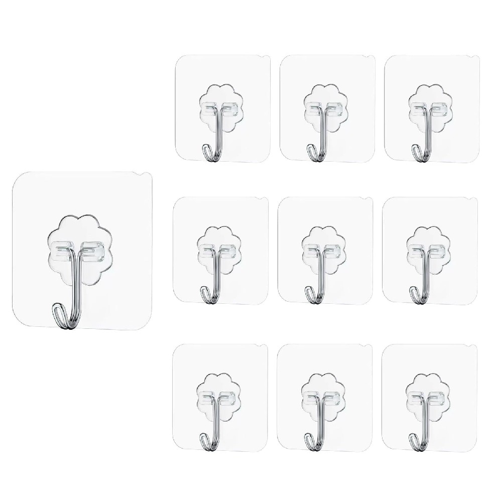 Klebehaken Extra Stark, Haken Selbstklebend, 10 Stück Klebehaken Transparent Ohne Bohren (max 10 kg) Wandhaken Selbstklebend für Küche Bad Wand & Decke Aufhänger